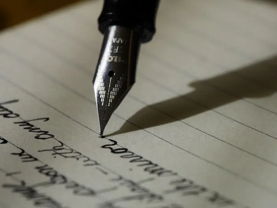 A fountain pen writing a handwritten note