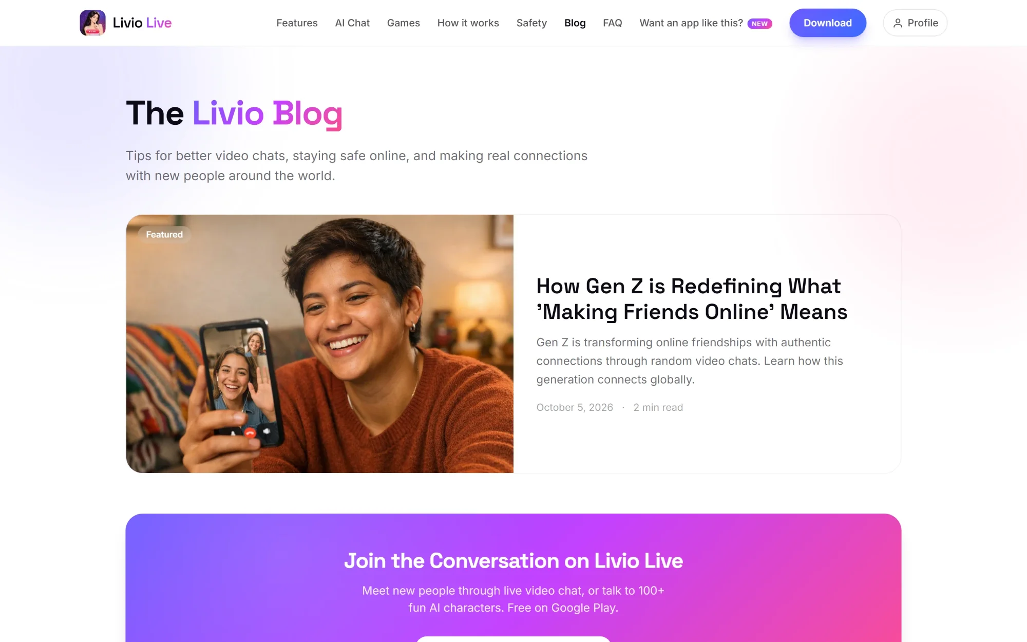 Livio blog page with a featured article