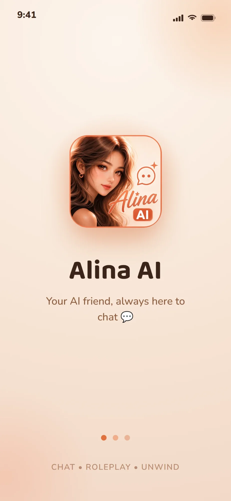 Alina AI splash screen with the app logo and tagline